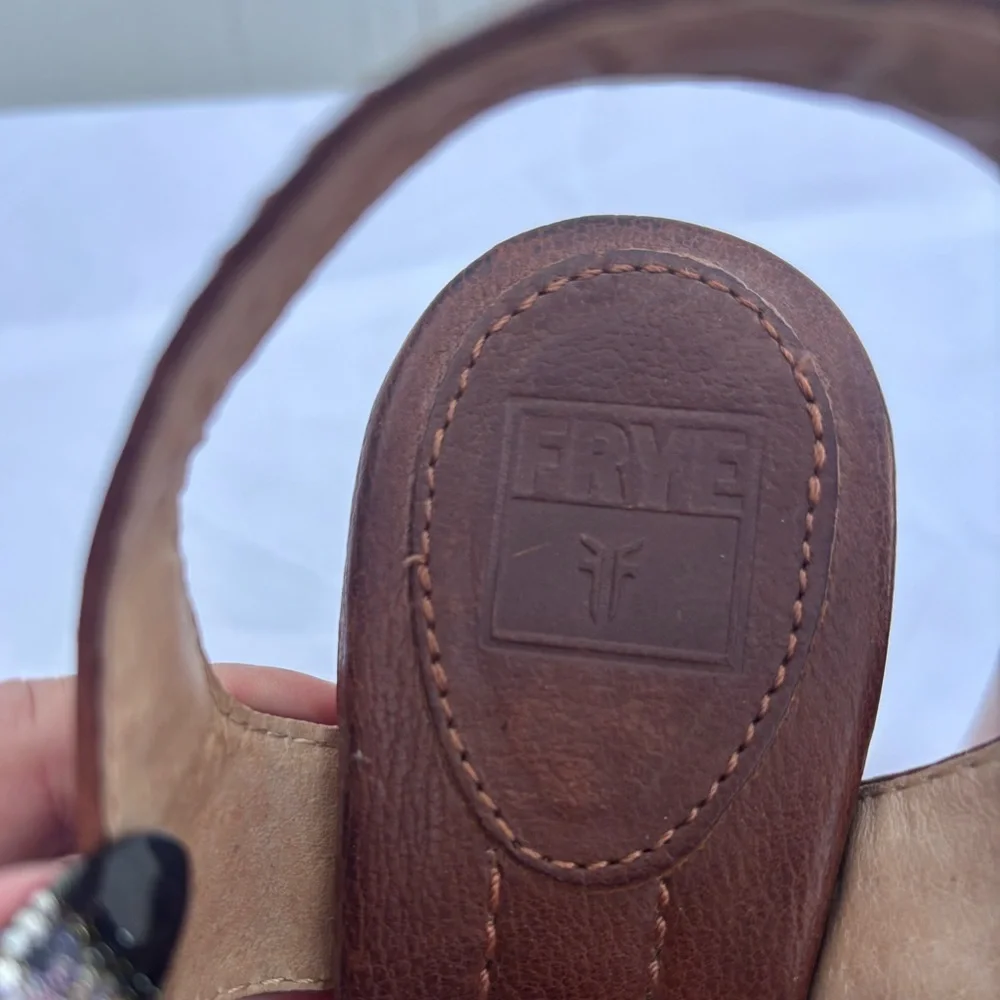 Frye Fran X Stitch platform wood peep toe sandals